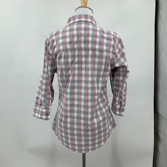 Carhartt Gingham Shirt Womens S Small Button Up Quarter Tab Sleeve Flap Pocket - Picture 9 of 16